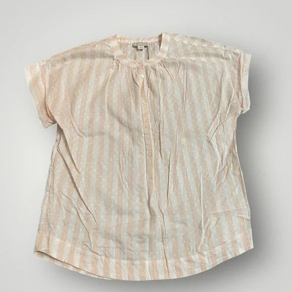 Point Sur J.Crew Popover Blouse Women XS Peach White Striped Dobby Romantic Airy - Picture 2 of 4